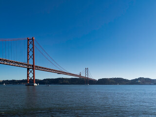 The 25 de Abril (April 25th) Bridge, over the river Tagus, connecting Lisbon with the municipality of Almada