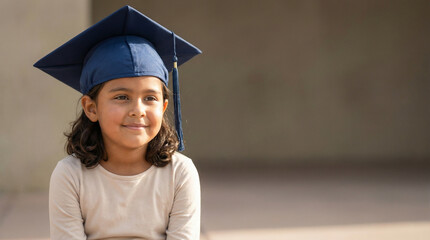 Happy young girl wearing graduation cap and smiling outdoors for National Girl Child Day  