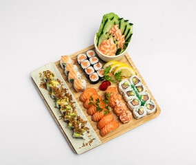 sushi mixed plate moriawase meal on plate in japanese restaurant