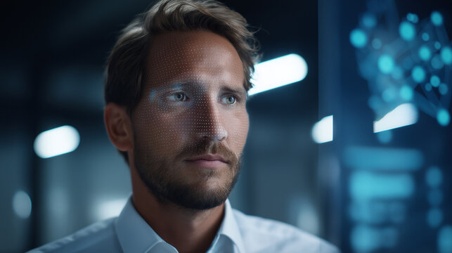 Artificial intelligence generated deepfake identity concept showing human face replication visualization and digital impersonation risk warning raising cybersecurity concerns in - Powered by Adobe