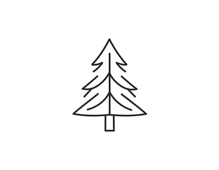 Fototapeta premium A simple illustration of a stylized evergreen tree, rendered in black line art against a clean, white background