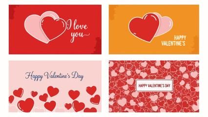 Set of Valentine's Day card designs with hearts and romantic messages
