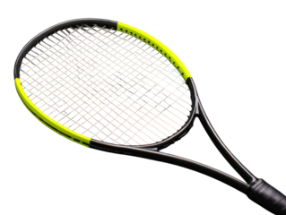 Tennis Racket with Yellow Accents on Dark Background