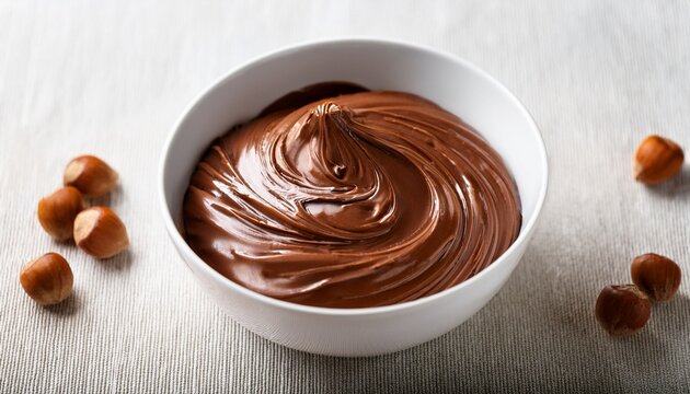 Chocolate Hazelnut Spread Creamy Swirl In White Bowl