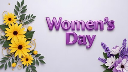 Celebrating women s day with vibrant flowers and a cheerful purple message
