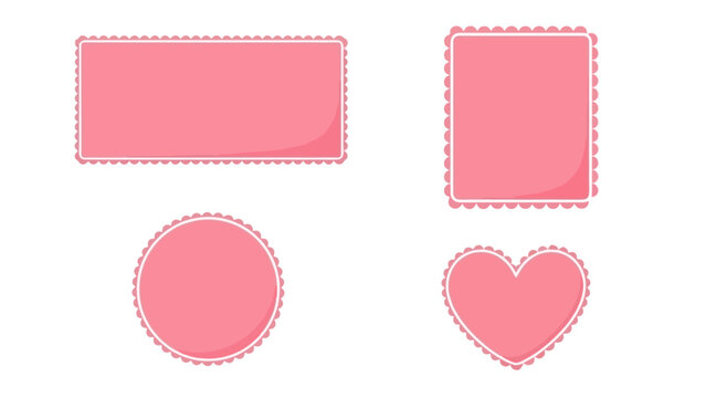 Collection of Pink Scalloped Frames in Various Shapes: Rectangle, Square, Circle, Heart