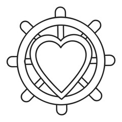Obraz premium Steering the Heart's Course: A simplified graphic illustration presents a ship's wheel with a heart at its core, symbolizing guidance and love.