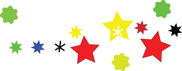 Obraz premium 3d render of red and yellow stars as shiny golden icon symbols for a bright Christmas holiday decoration set in a five point shape design award celebration illustration