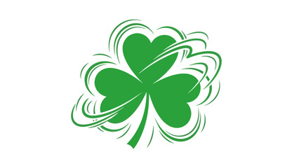 A vibrant green shamrock with swirling lines emanating from its leaves, symbolizing luck and Irish heritage.