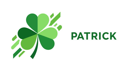 A vibrant green shamrock logo with the word PATRICK in bold green text next to it, symbolizing luck and Irish heritage.