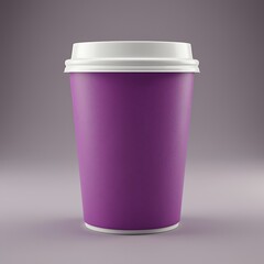 Paper coffee cup with white lid on purple background