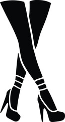 Elegant Female Legs With High Heels Icon Vector in Black Color on Transparent Background.