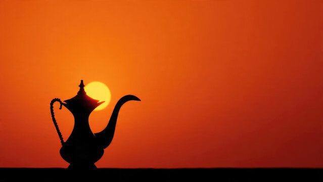 Arabic Coffee Pot Silhouette at Sunset
