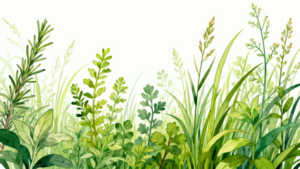 Watercolor painting of diverse green plants © Phoenix