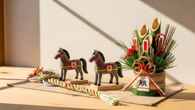 Japanese New Year Decorations: Kadomatsu and Zodiac Horse Figures