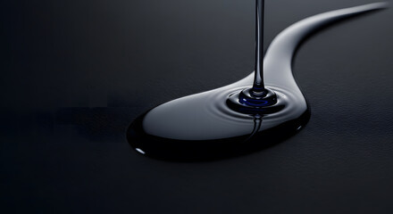 Dark viscous liquid pouring onto a textured black surface creati