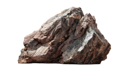 Fototapeta premium Isolated rugged rock formation with rough textures and natural color variations on a black backdrop