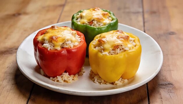 Hearty stuffed peppers with rice and cheese, an easy dinner recipe for busy weeknights stuffed peppers.