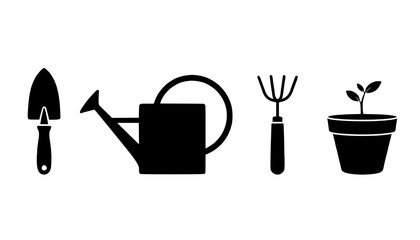 Urban Gardening Tools Silhouette Set