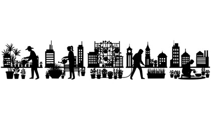Rooftop Garden Urban Gardener Silhouette