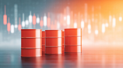 Red barrels stacked, symbolizing energy market dynamics, showcasing data-driven analysis in a digital environment.