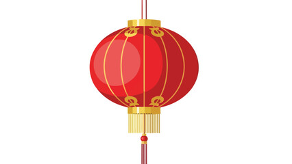 Obraz premium Illustration of a vibrant red Chinese lantern with golden accents hanging against a clean white background, symbolizing the Lunar New Year or Chinese New Year celebration.