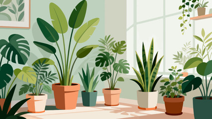 Obraz premium Indoor plants in pots by window