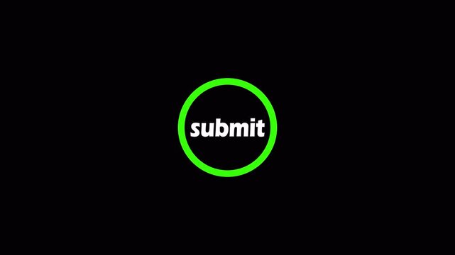 Digital submit web interface button animation  upload file, document submit,  with check mark and submit text concept animation. in transparent background in 4k animation with alpha channel