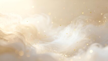 Soft beige and milky white background with tiny golden particle sparkles, airy and bright atmosphere, abstract blessing energy, warm gold background, elegant and calming wallpaper