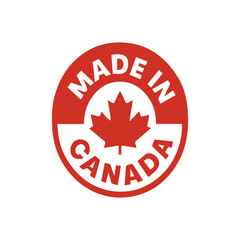 Canada maple leaf round badge made in canada label. Canadian maple leaf emblem authentic made in canada logo.