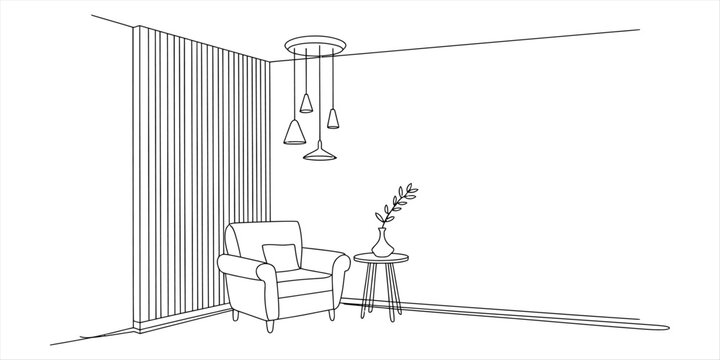 Minimalist interior sketch showing a comfortable armchair in a cozy reading nook corner Vector, illustration