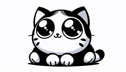 A black and white kawaii cat illustration, Ai generated image