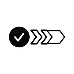 Black check mark icon with arrow pointing right