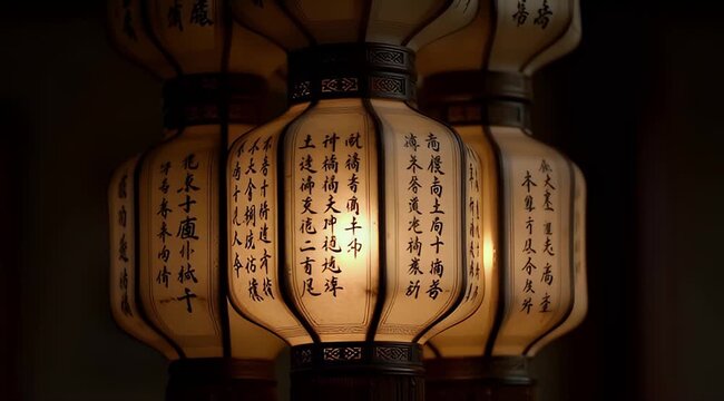 Ancient Chinese Scroll Cylinder Artifacts Rotating Display Dramatic Lighting Mystical Eastern Wisdom Calligraphy Art Stock Video Footage Background