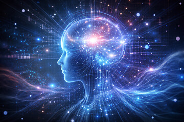 Artificial Intelligence Human Brain with Digital Neural Network and Data Connections