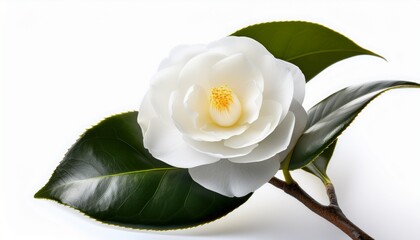 White Camellia Flower Isolated Against A Pure White Background
