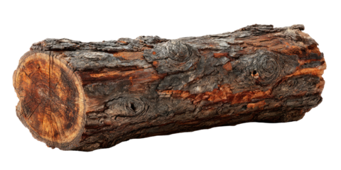 A close-up view of a sawn log on a transparent background, showcasing wood grain and texture