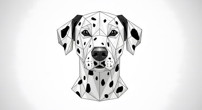 Geometric Dalmatian dog headshot illustration in low poly crysta