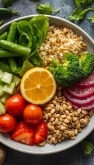 fresh vegetables and rice on a plate