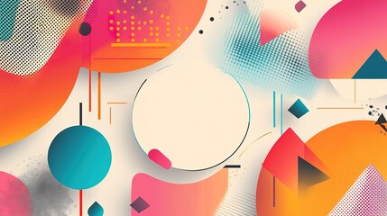 Abstract geometric pattern featuring colorful circles, triangles, and gradients with a modern, vibrant design.