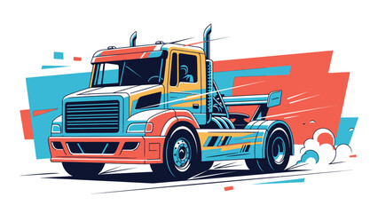 Vibrant Stylized Semi-Truck Illustration with Dynamic Speed Streaks; Modern Vector Art for Logistics & Freight Transport Concepts