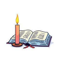 Vsai candle illuminating open book symbolizing knowledge and study