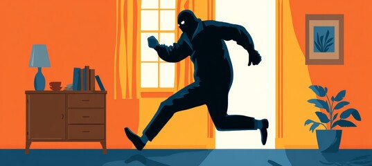 Burglar robber try to escape from house.. Generative AI technology.	
