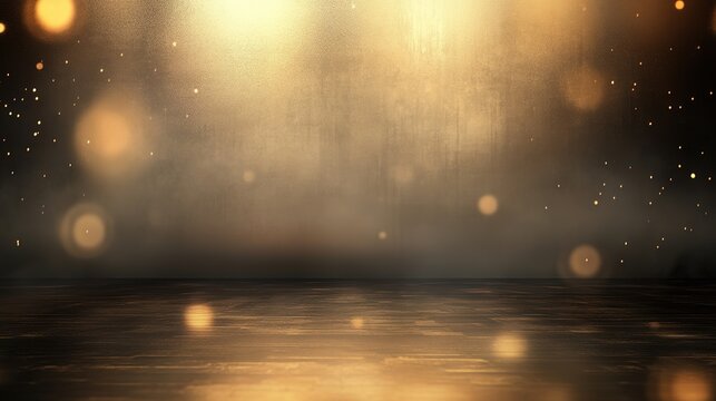 Warm, golden stage with glowing lights and sparkles, creating an elegant and festive atmosphere.