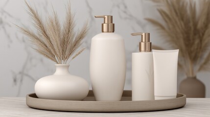 Luxury Cosmetic Products on Modern Tray.