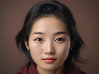 Portrait of a 25-year-old young woman of Asian appearance on a dark background