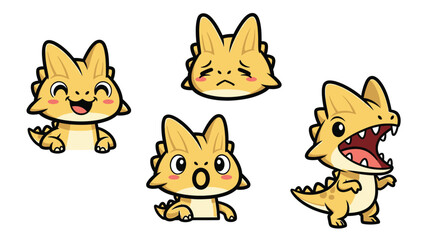 Obraz premium Cute Cartoon Baby Dinosaur Character with Multiple Emotions Set: Happy, Sad, Surprised, and Roaring Little Reptile Vector Illustrations on White