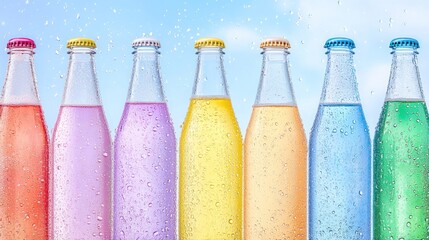 Colorful refreshing drinks in bottles