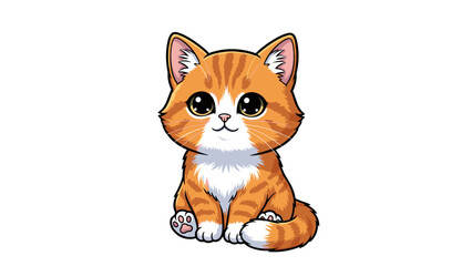 Obraz premium Cute Cartoon Orange Kitten Sitting Down.