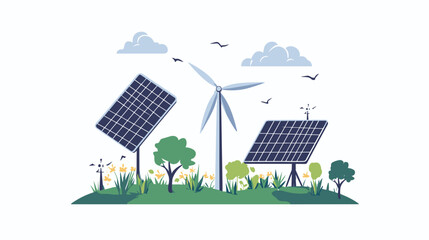 Renewable Energy Sources with Solar Panels and Wind Turbine. © Fandi Comp